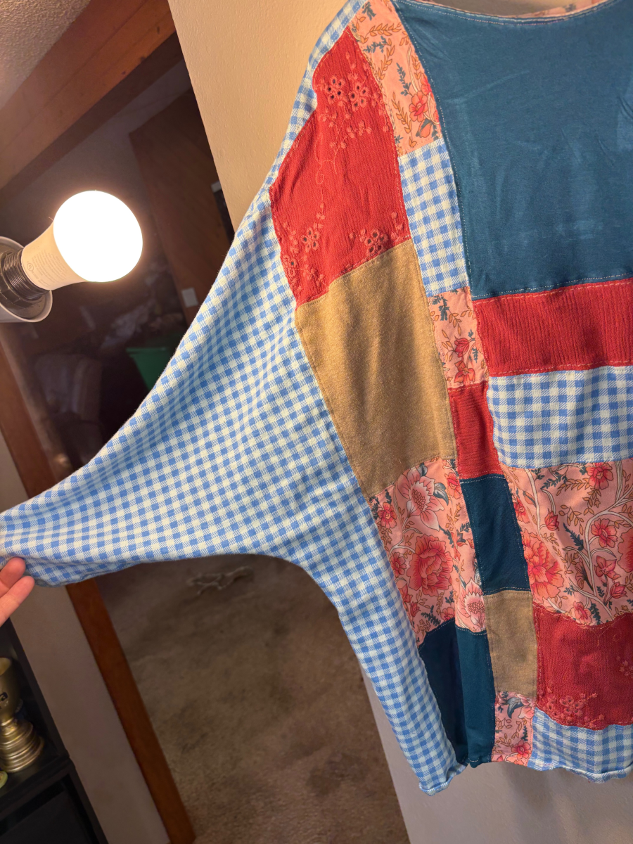 Upcycled Quilted Patchwork Top - The Glenda | Women's XL | Pink Blue Brown Colorful | Pocket