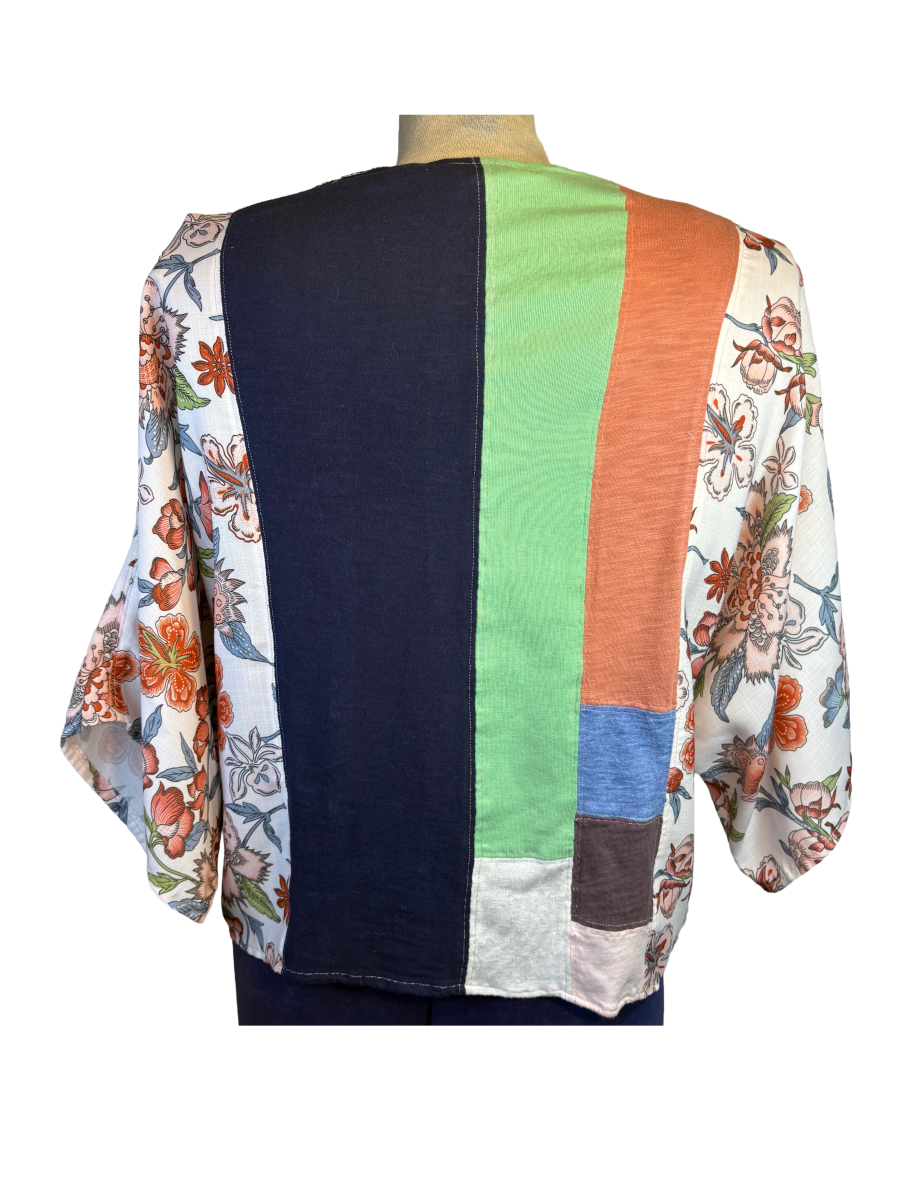 Upcycled Quilted Patchwork Top - The Lisa | Women's Medium | Pink Plum Blue