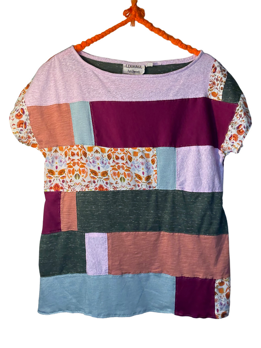 Upcycled Retro Patchwork Top - The Mabel | Women's Medium | Purple Pink