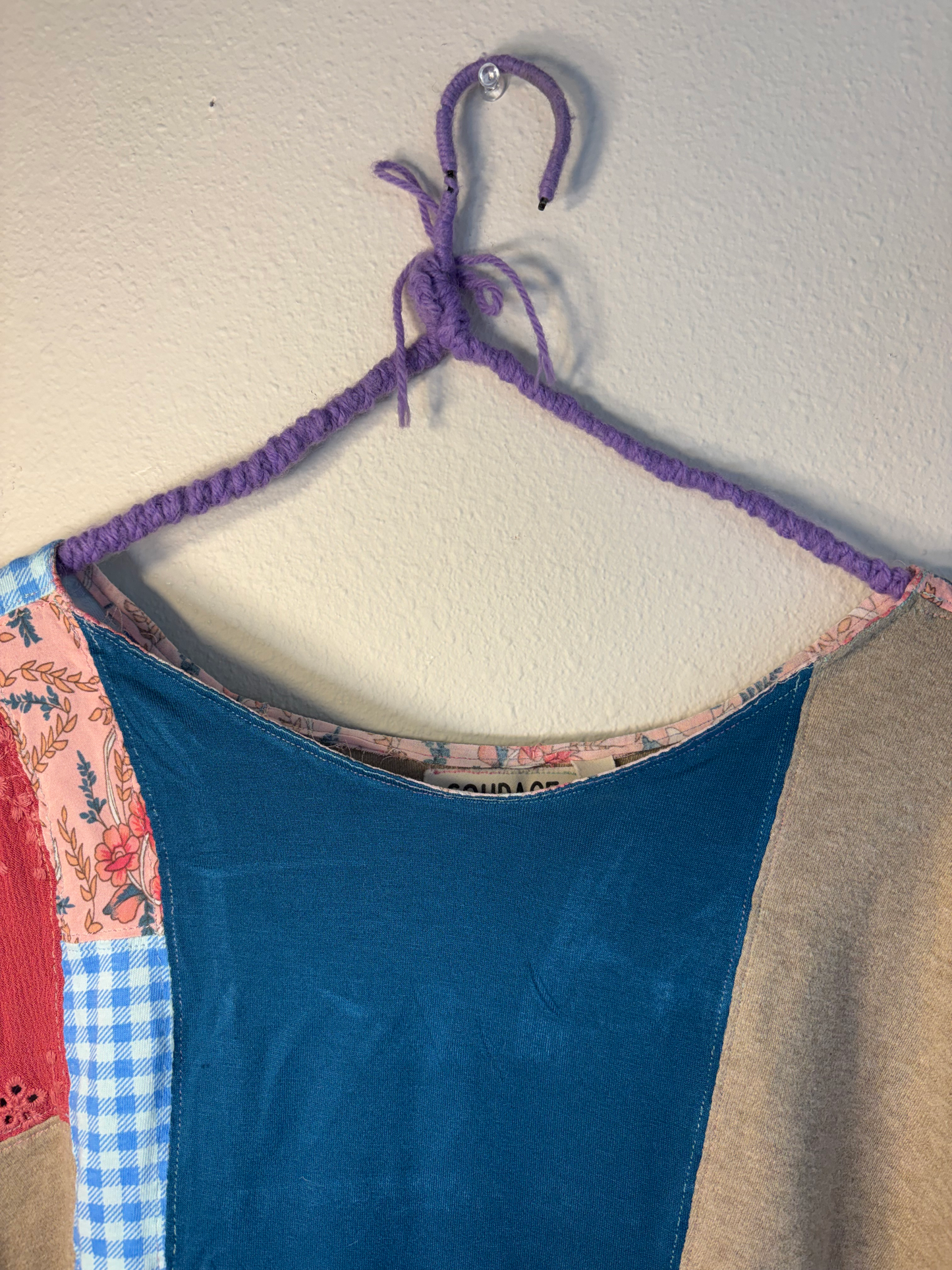 Upcycled Quilted Patchwork Top - The Glenda | Women's XL | Pink Blue Brown Colorful | Pocket