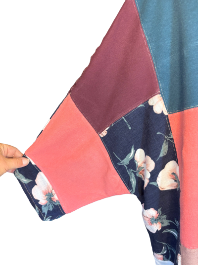 The Hazel - Upcycled Quilted Boxy Patchwork Top Womens Size XL Pink Teal Blue Floral Retro Shirt