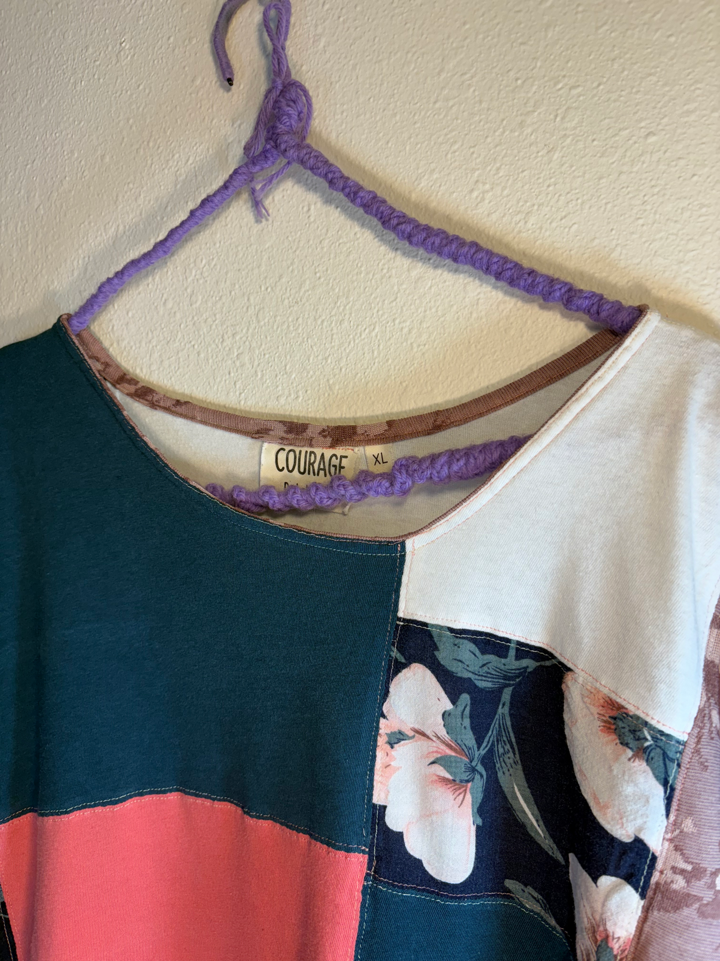 Upcycled Quilted Patchwork Top - The Hazel | Women's XL | Pink Teal Blue