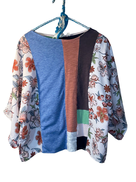 Upcycled Quilted Patchwork Top - The Lisa | Women's Medium | Pink Plum Blue