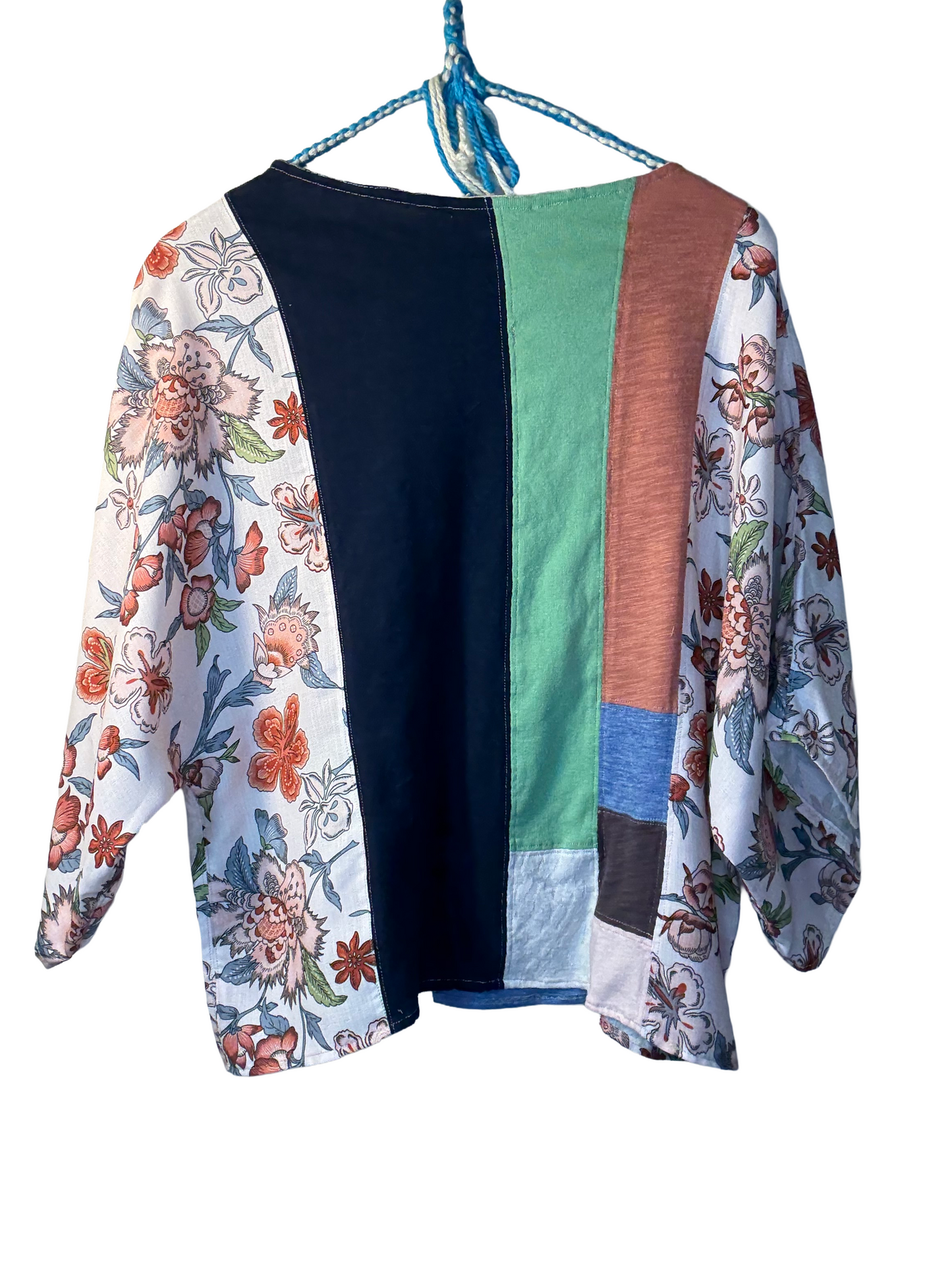 Upcycled Quilted Patchwork Top - The Lisa | Women's Medium | Pink Plum Blue