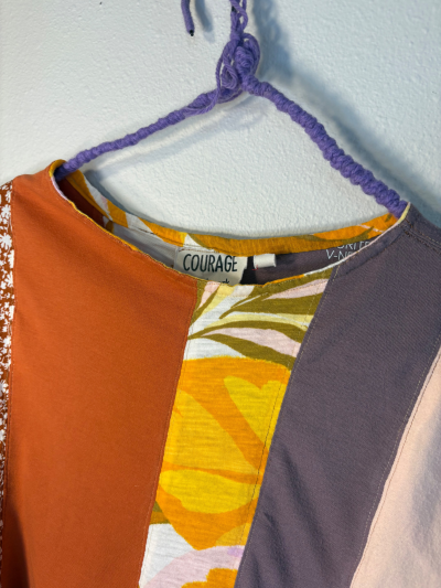 Upcycled Retro Patchwork Top - The Lisa | Women's Medium | Pink Orange Purple