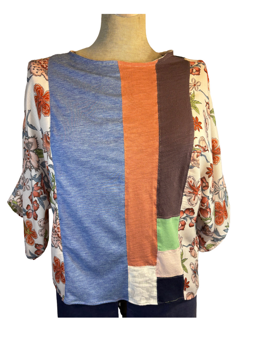 Upcycled Quilted Patchwork Top - The Lisa | Women's Medium | Pink Plum Blue