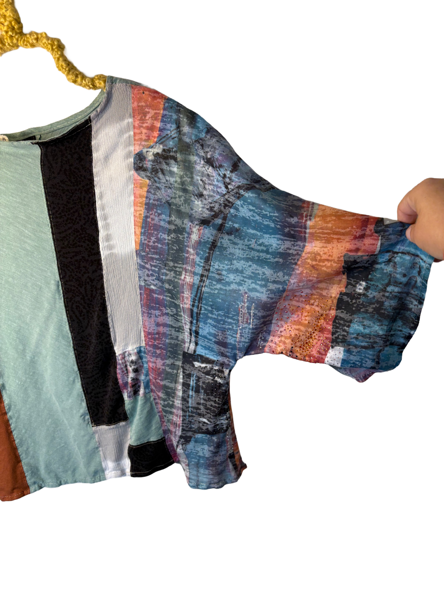 Upcycled Quilted Patchwork Top - The Lisa | Women's Medium | Green Brown