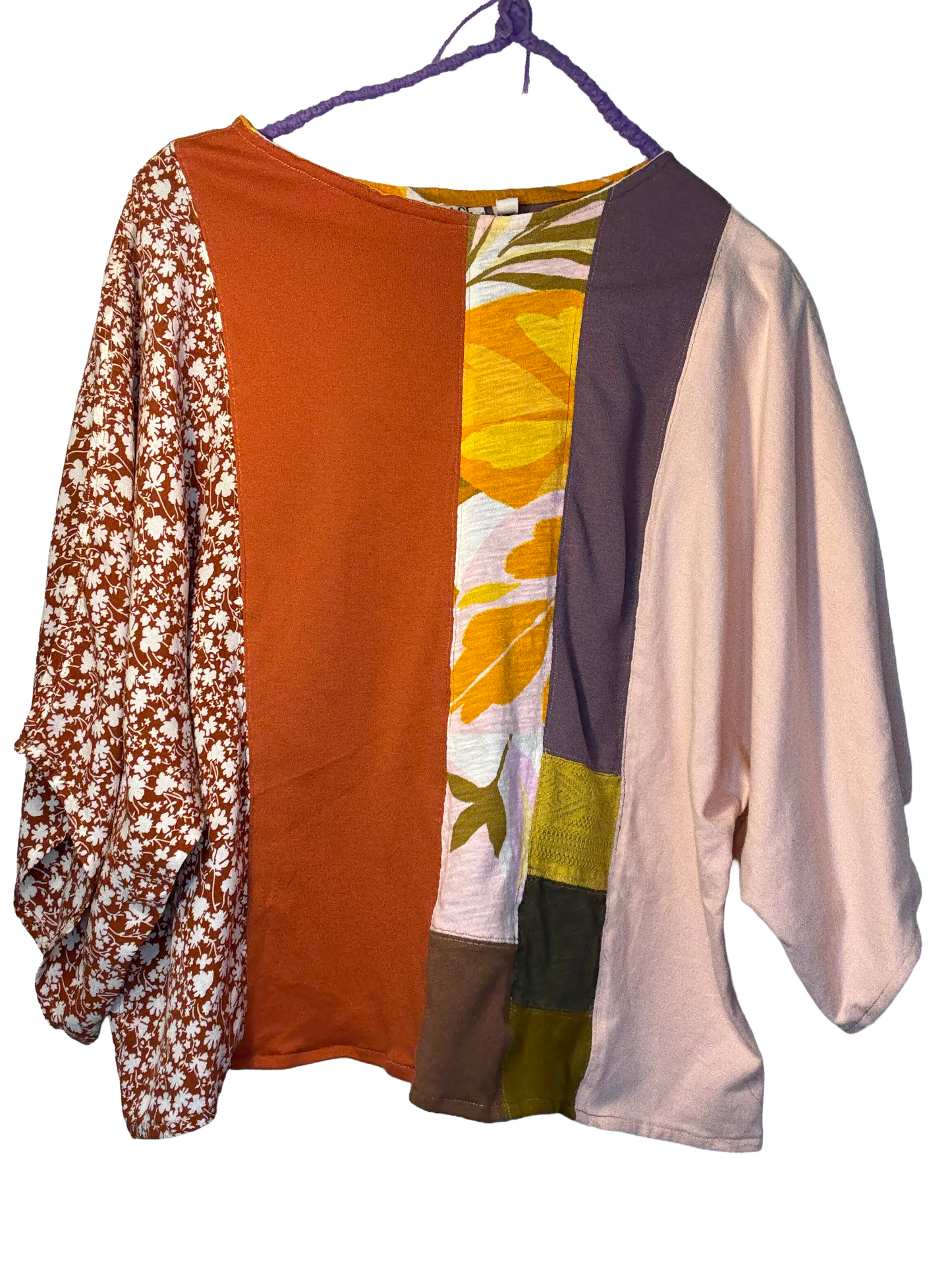 Upcycled Retro Patchwork Top - The Lisa | Women's Medium | Pink Orange Purple