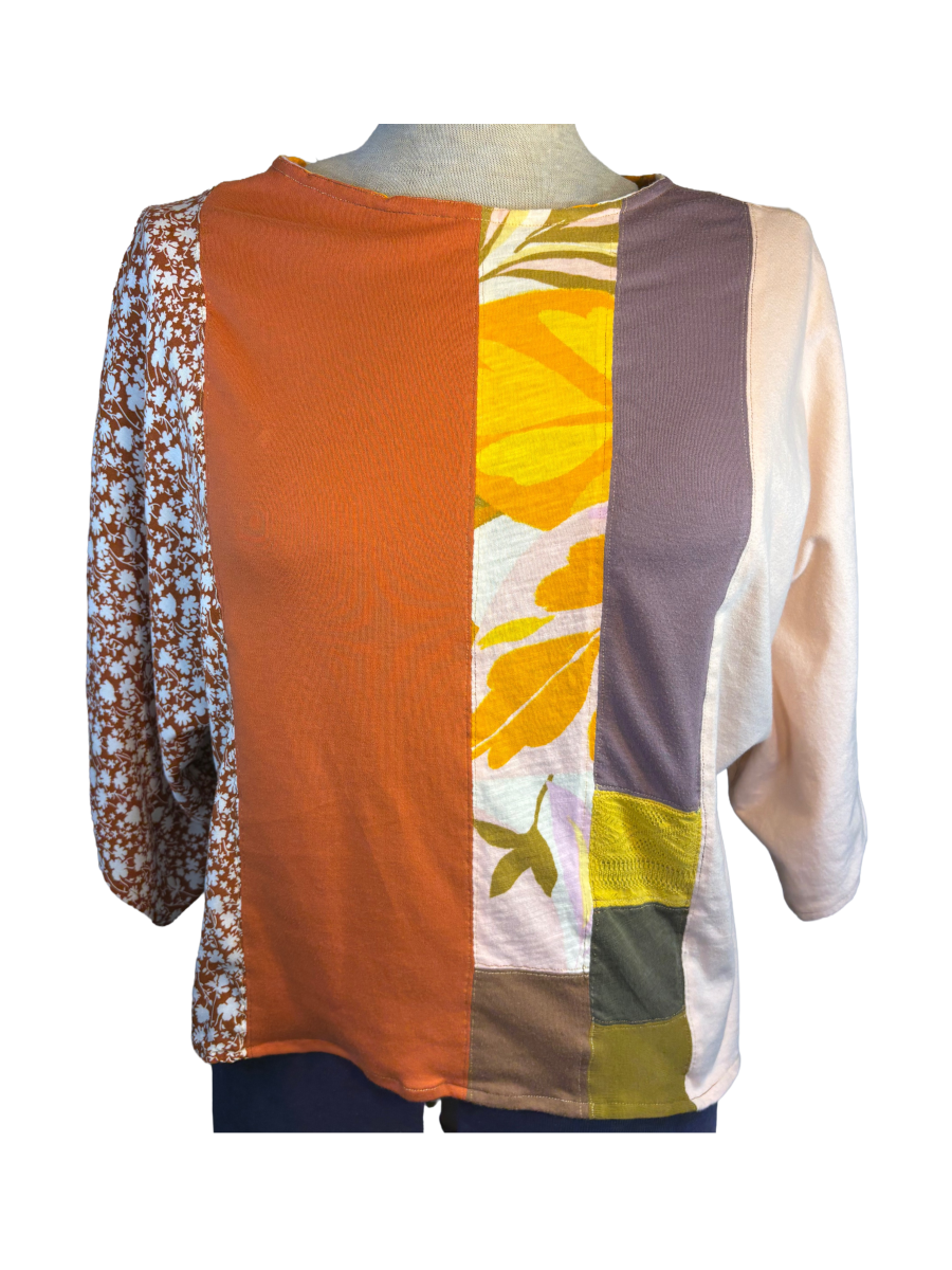 Upcycled Retro Patchwork Top - The Lisa | Women's Medium | Pink Orange Purple