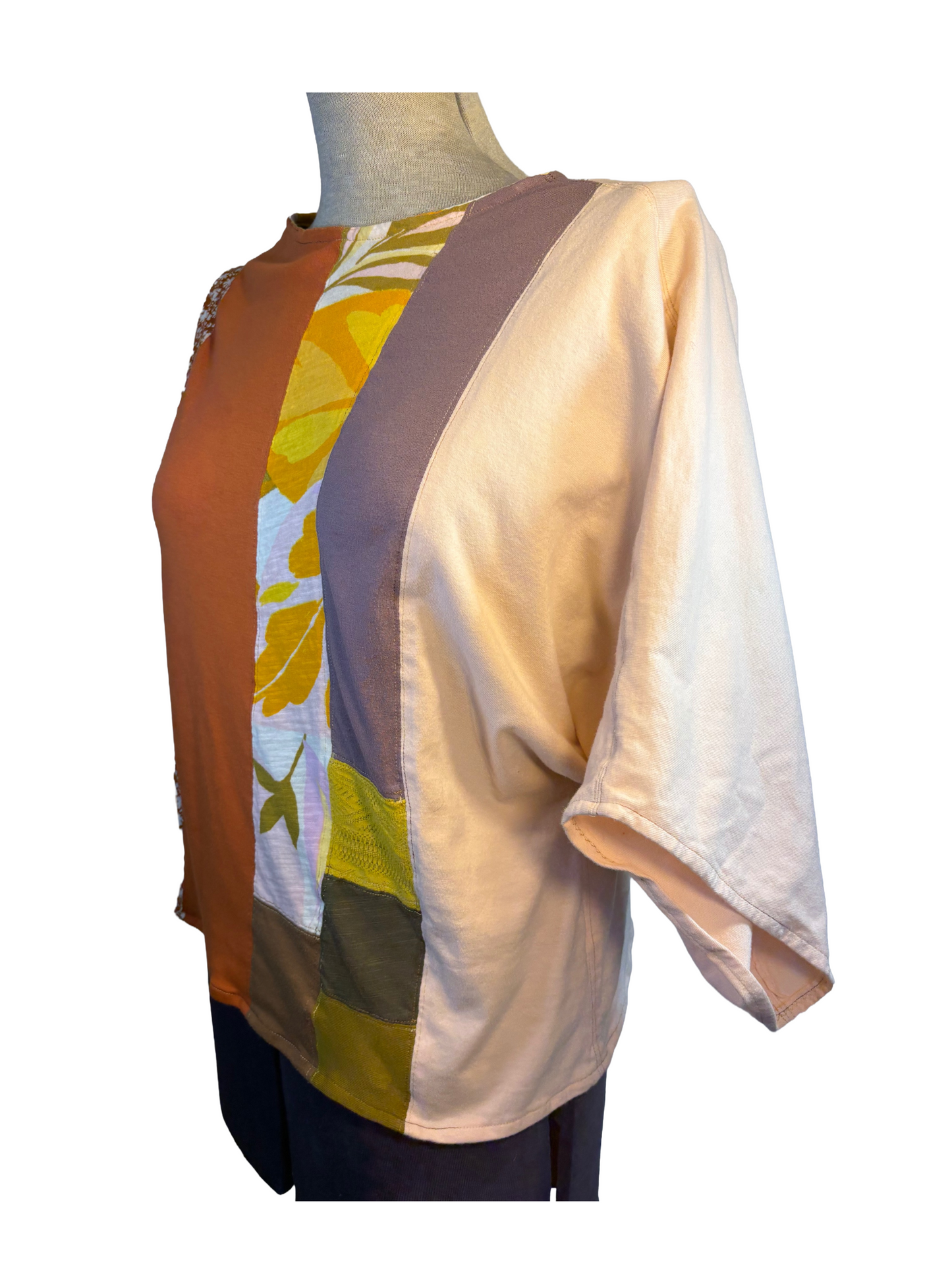 Upcycled Retro Patchwork Top - The Lisa | Women's Medium | Pink Orange Purple