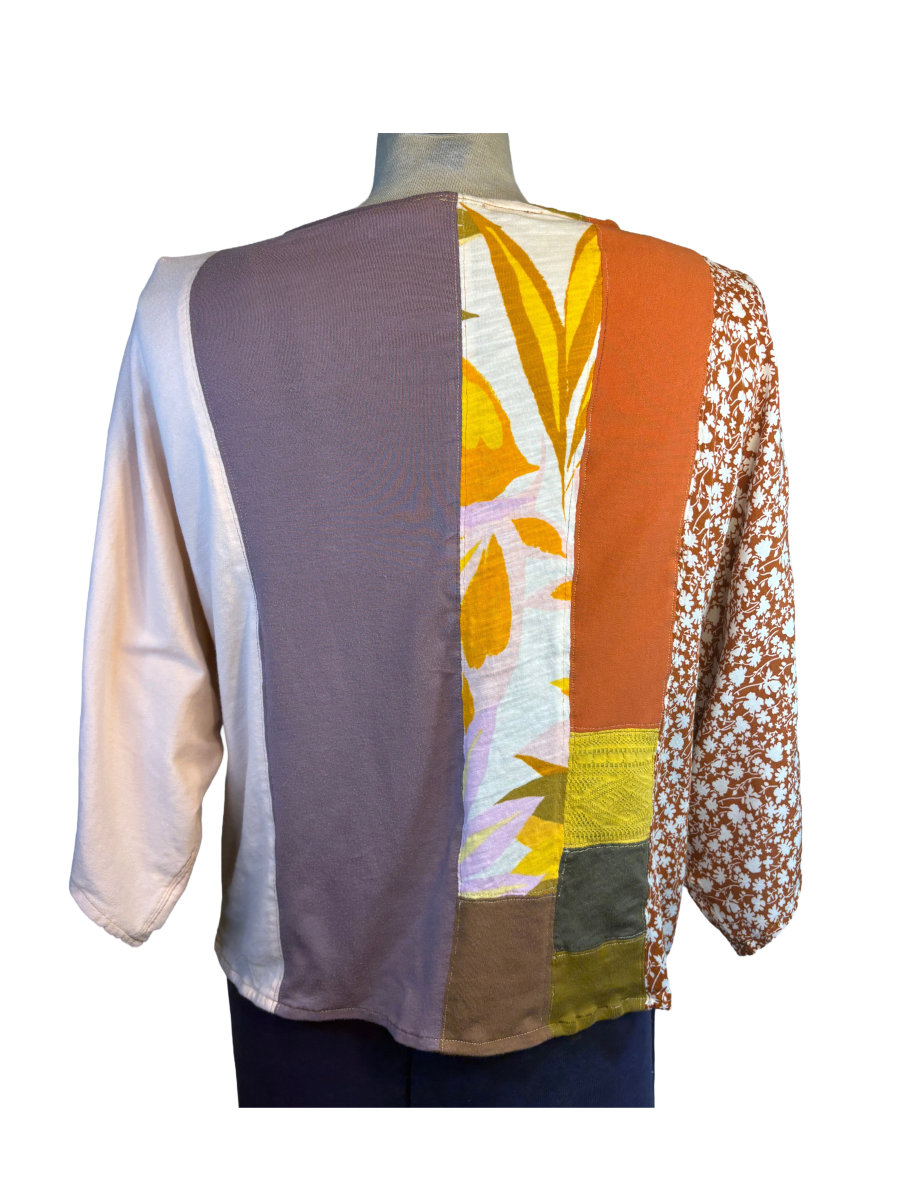 Upcycled Retro Patchwork Top - The Lisa | Women's Medium | Pink Orange Purple