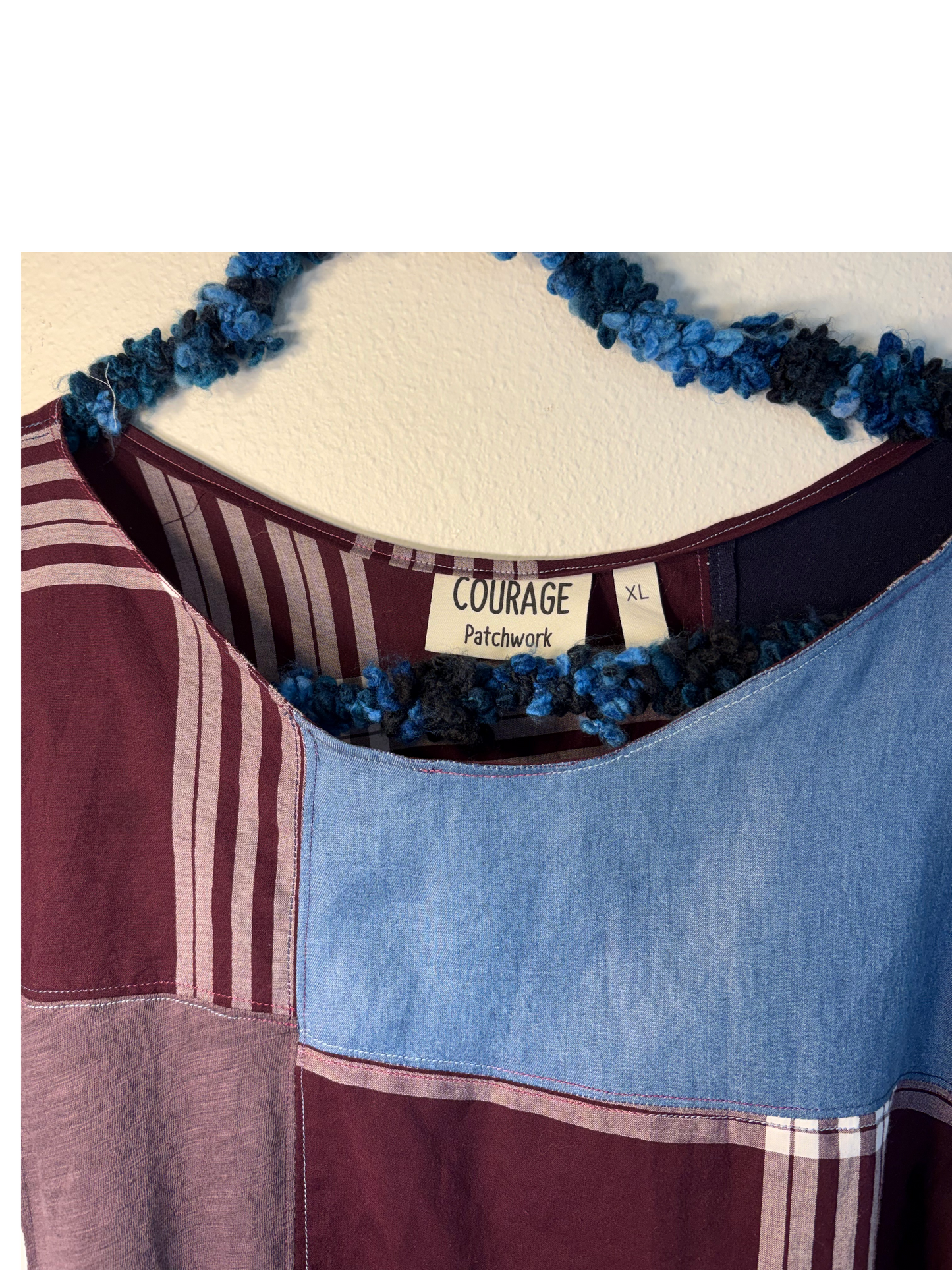 Upcycled Quilted Patchwork Top - The Luella| Women's XL Plus Size | Blue Denim Purple Unique Farmhouse