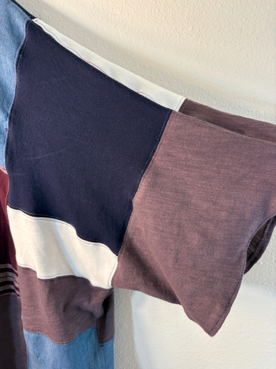 Upcycled Quilted Patchwork Top - The Luella| Women's XL Plus Size | Blue Denim Purple Unique Farmhouse