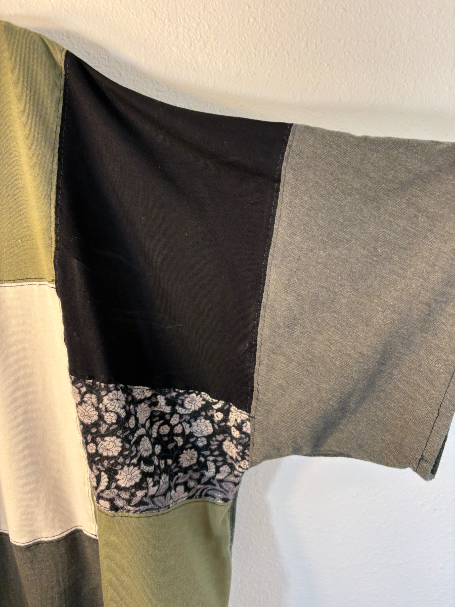 Upcycled Quilted Patchwork Top - The Luella | Women's XL Plus Size | Green Black White Artsy Boxy