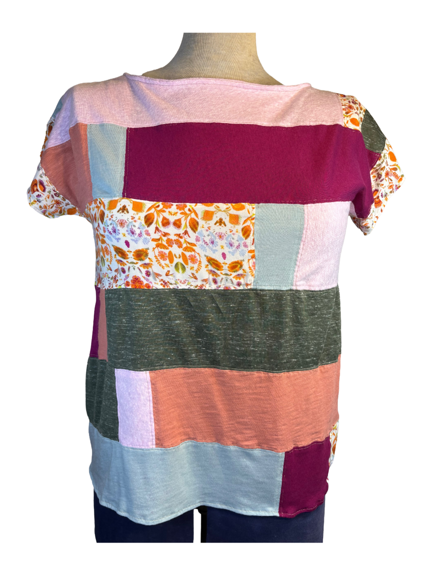 Upcycled Retro Patchwork Top - The Mabel | Women's Medium | Purple Pink