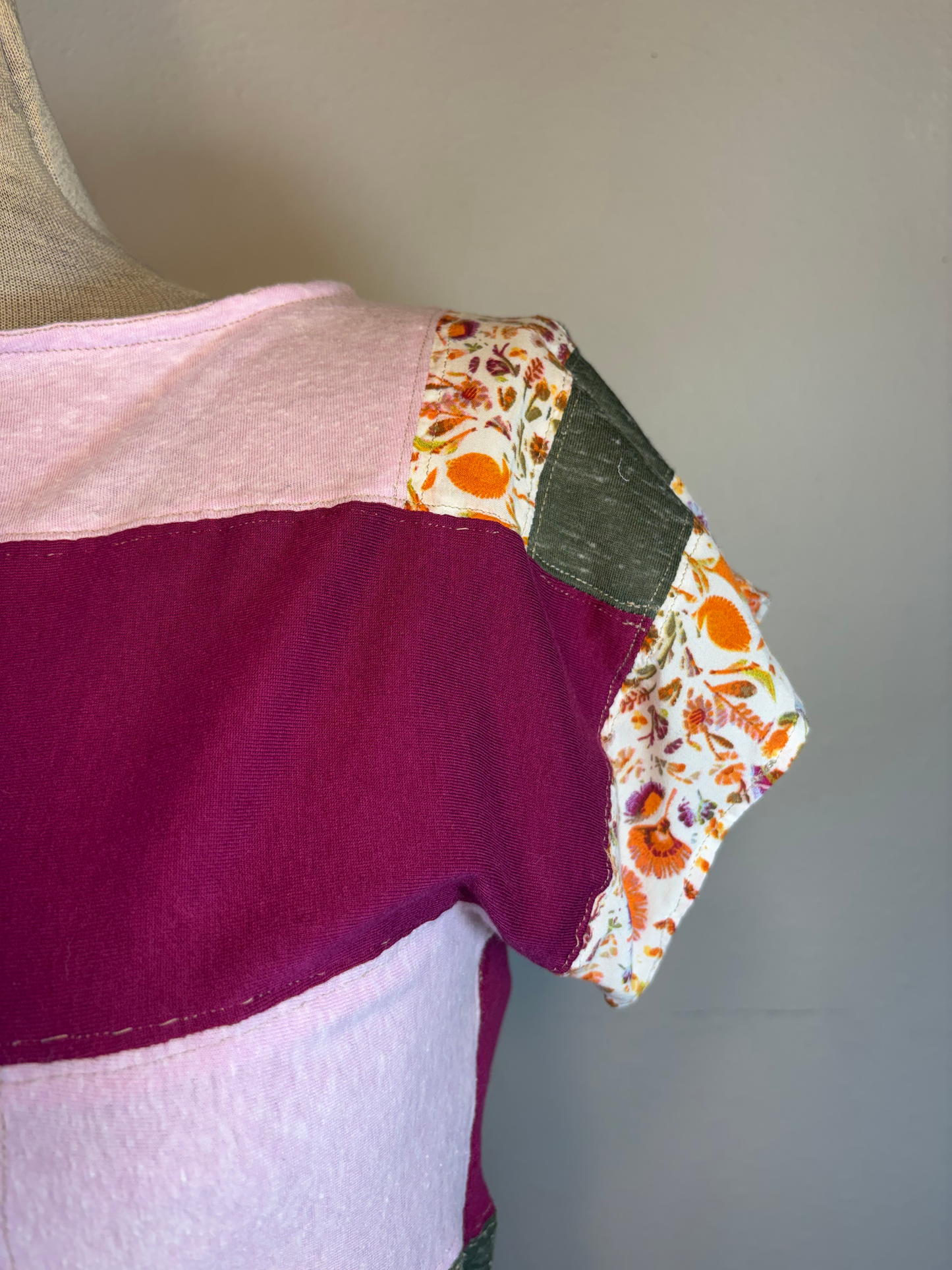 Upcycled Retro Patchwork Top - The Mabel | Women's Medium | Purple Pink