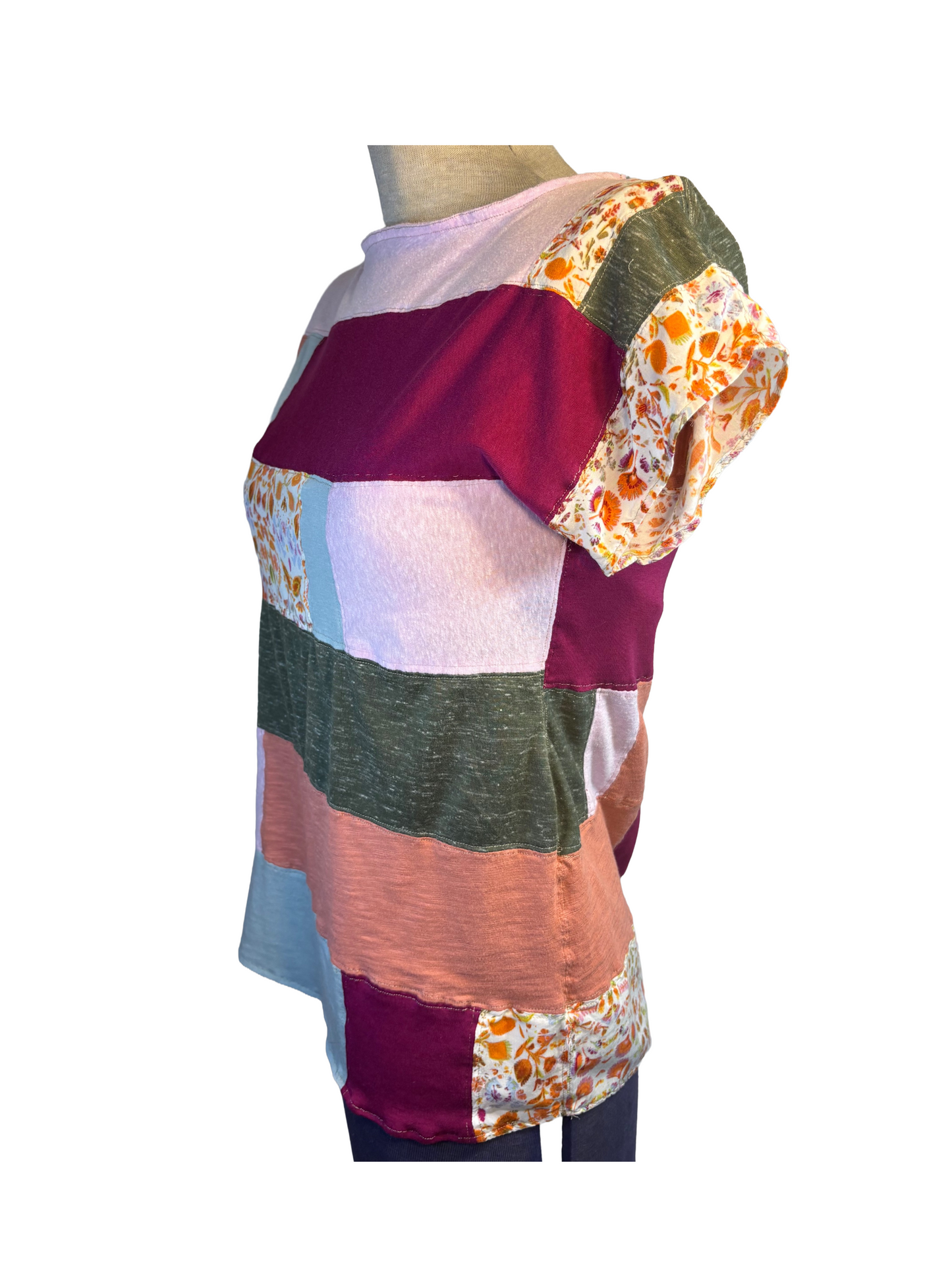 Upcycled Retro Patchwork Top - The Mabel | Women's Medium | Purple Pink