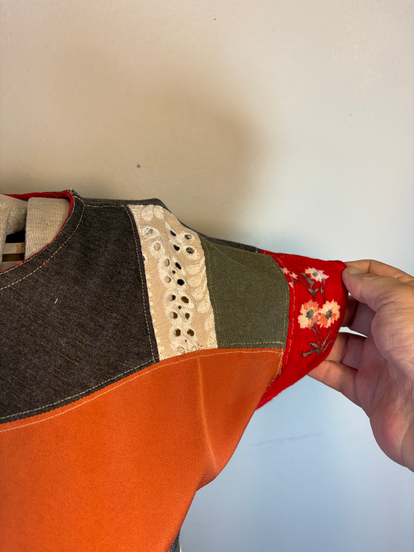 Upcycled Patchwork Top - The Mabel | Women's Medium | Red Yellow Orange